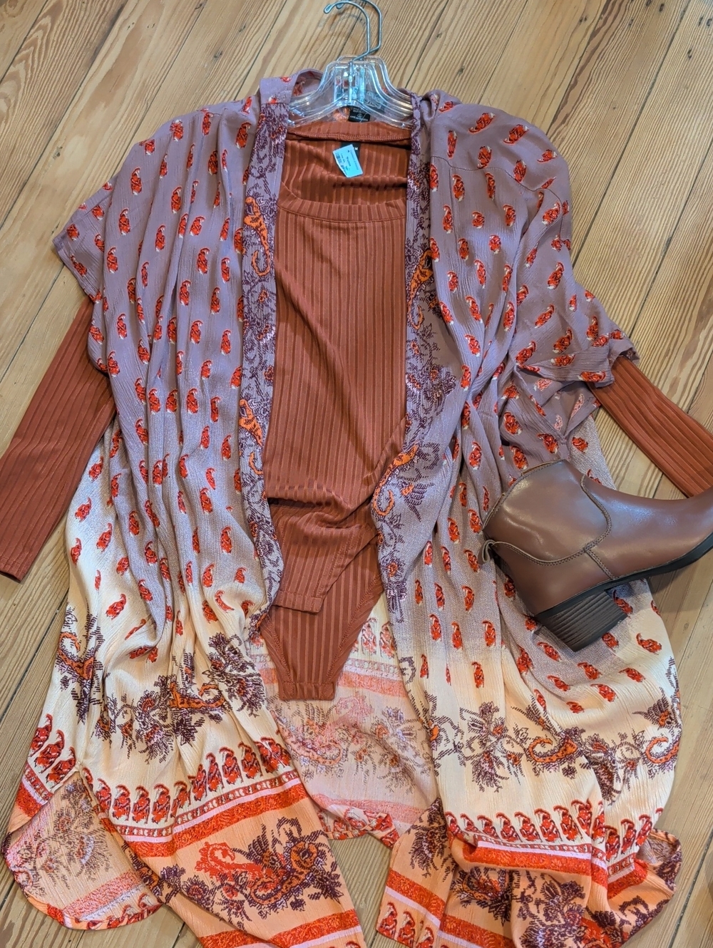 Angie Rust and Beige Paisley Boho Kimono